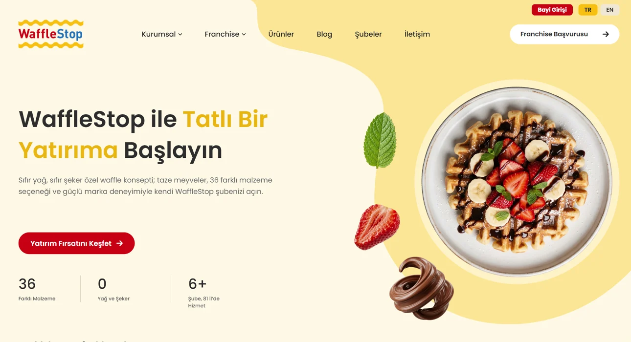 WaffleStop sitesinin açılış ekranı