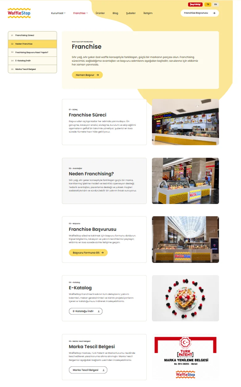 WaffleStop franchise sayfası tasarımı